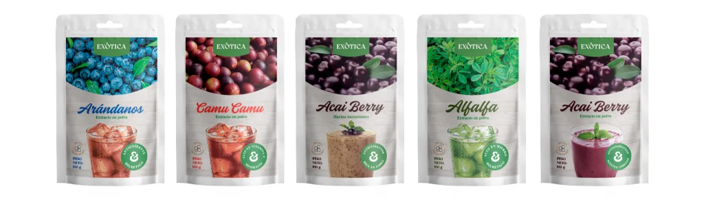 Presentación Retail de Exótica Superfoods en empaques